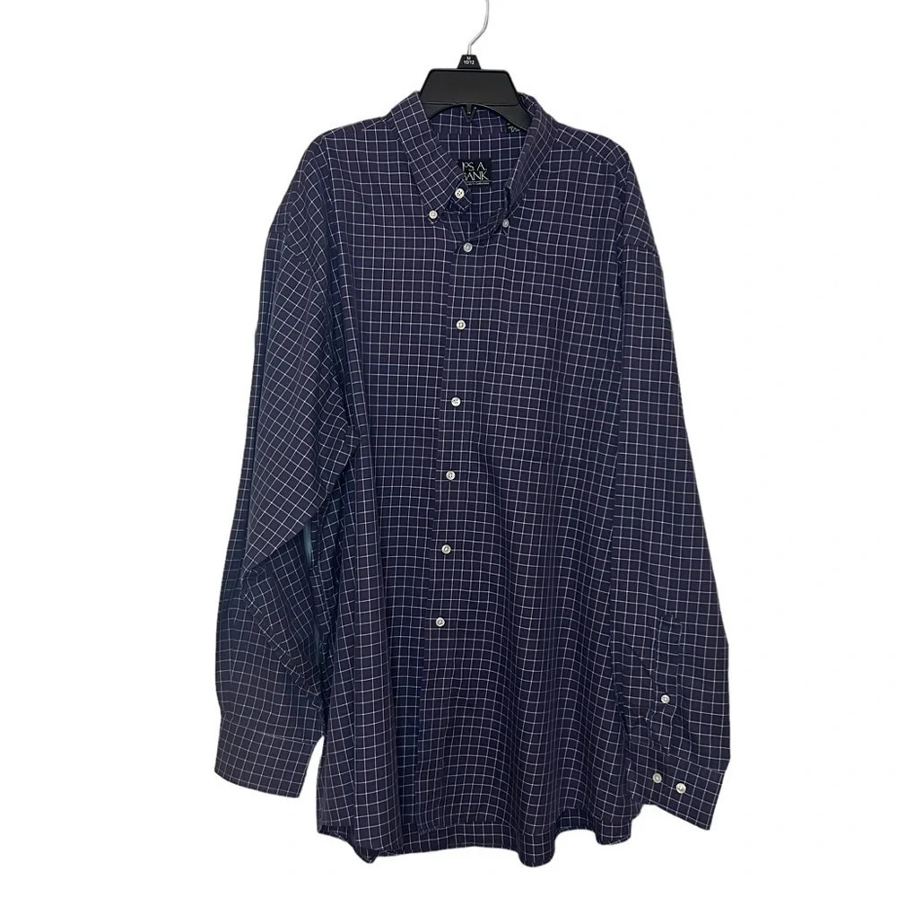 Jos A Bank Travelers Collection Plaid Button Down Shirt Blue XL